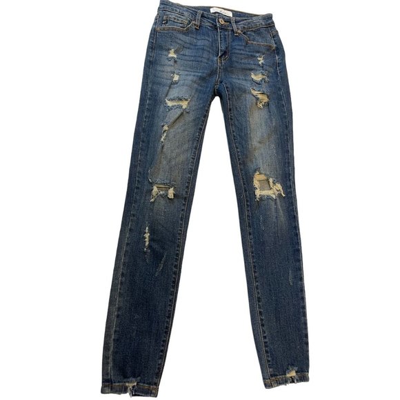 KanCan Womens Jeans Skinny Leg Distressed Low Rise Flat Front Blue Size W28 - Picture 1 of 10